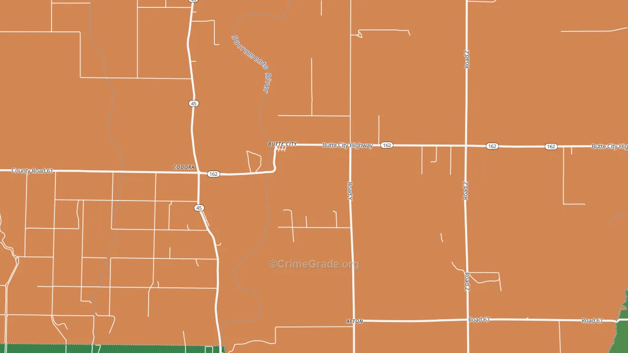 Butte City, CA Map of Vehicle Theft Rates