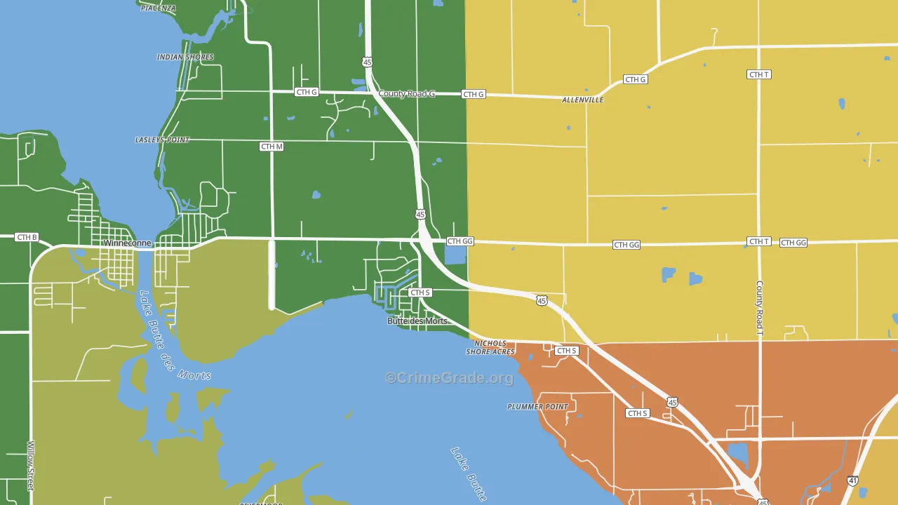 Butte Des Morts, WI Map of Vehicle Theft Rates