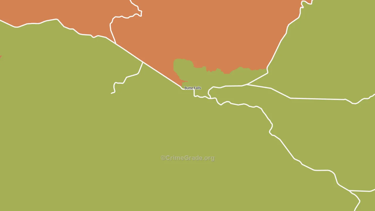 Butte Falls, OR Map of Vehicle Theft Rates