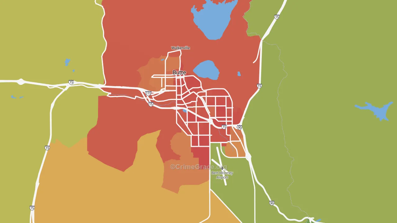 Butte, MT Map of Vehicle Theft Rates