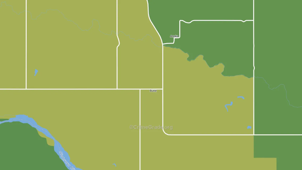 Butte, NE Map of Vehicle Theft Rates