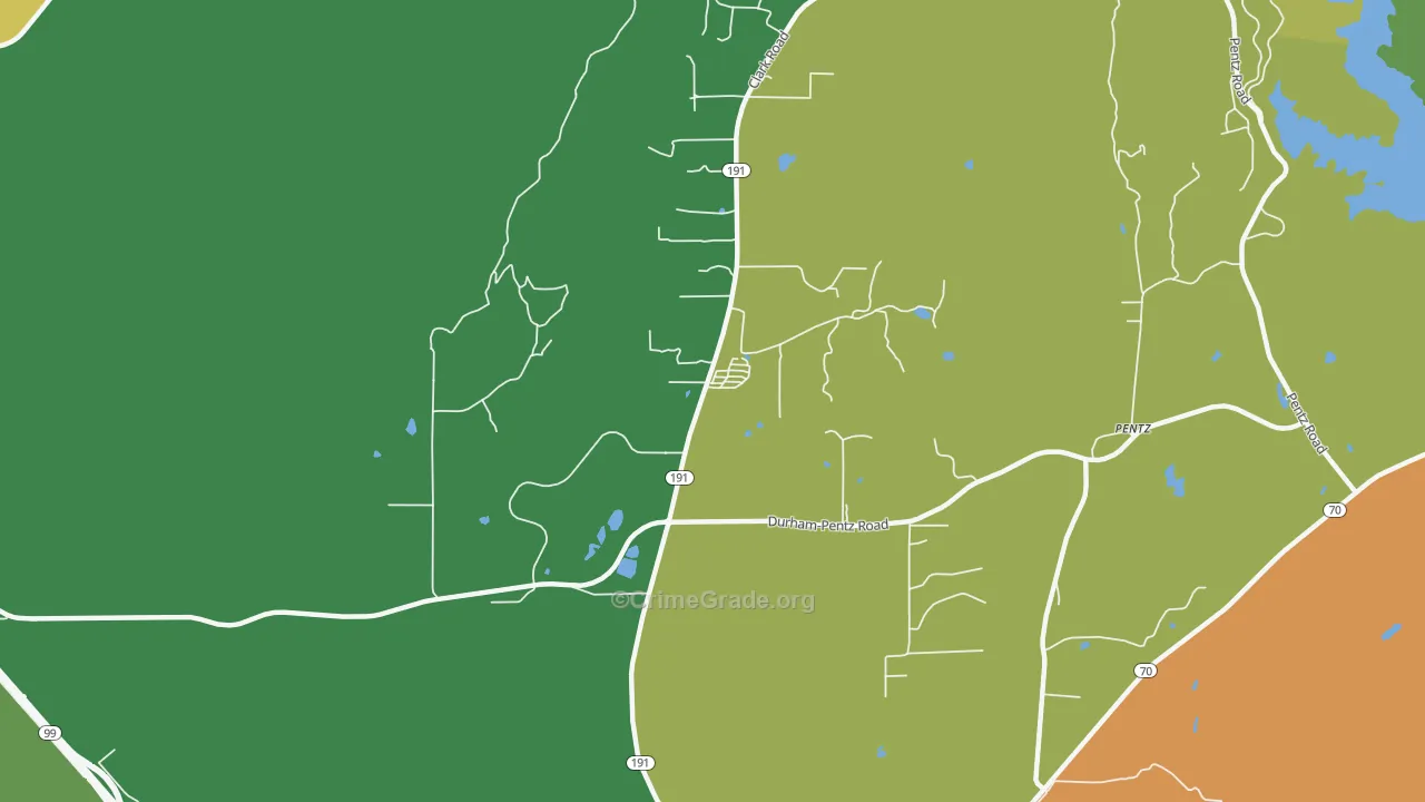 Butte Valley, CA Map of Vehicle Theft Rates
