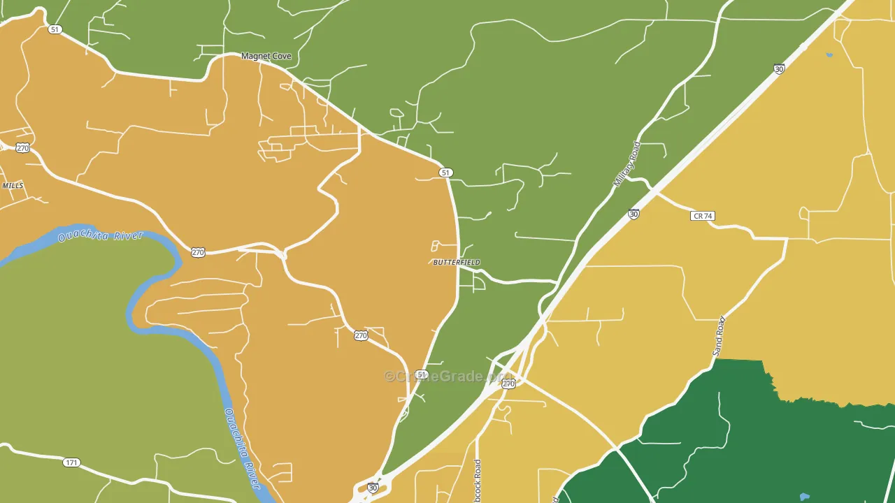 Butterfield, AR Map of Vehicle Theft Rates