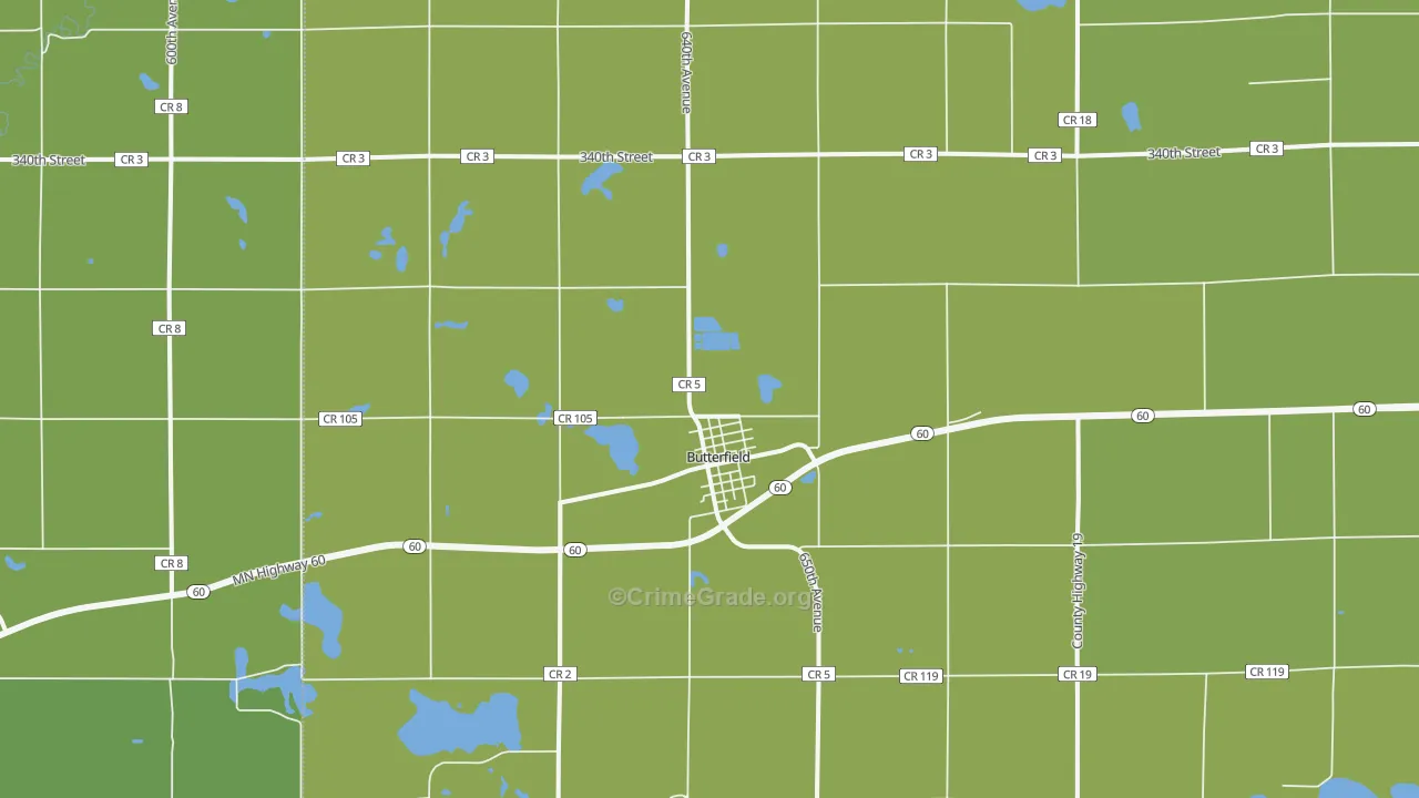 Butterfield, MN Map of Vehicle Theft Rates