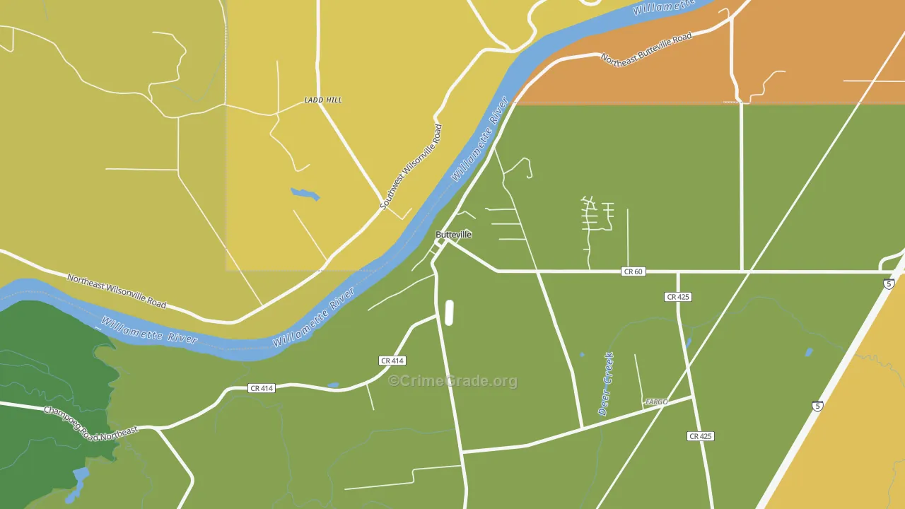 Butteville, OR Map of Vehicle Theft Rates