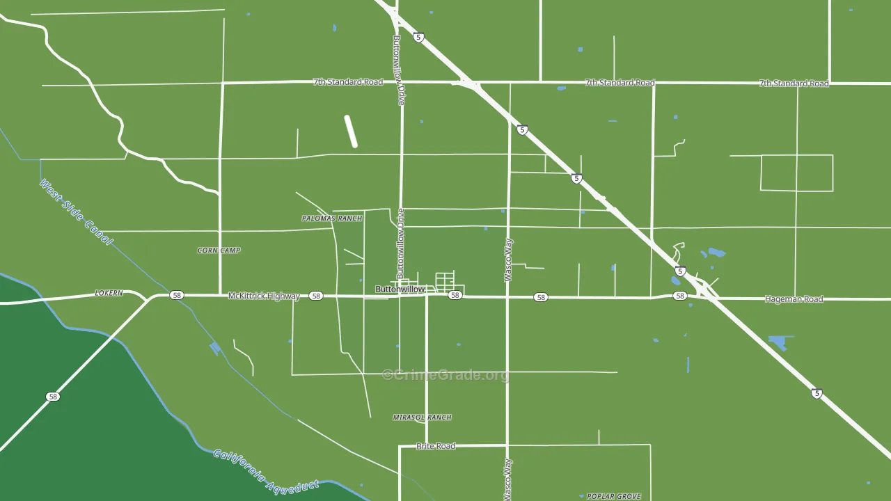 Buttonwillow, CA Map of Vehicle Theft Rates