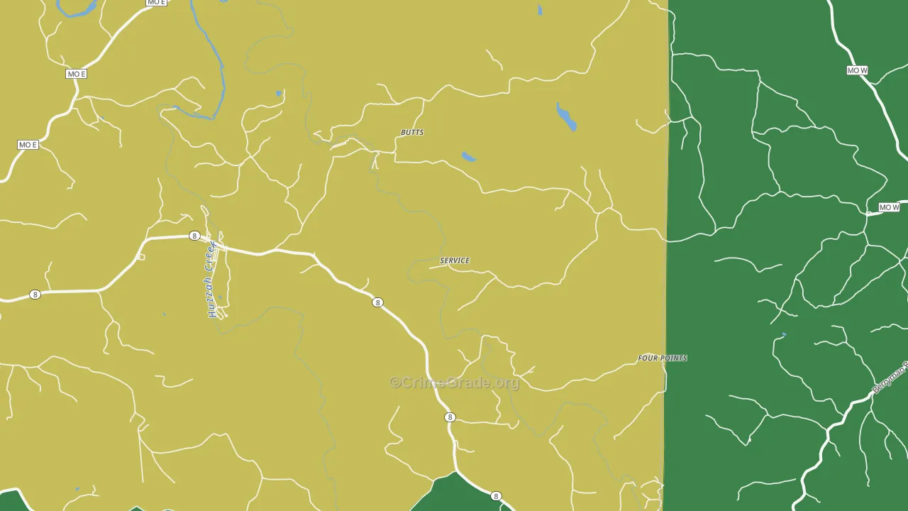 Butts, MO Map of Vehicle Theft Rates