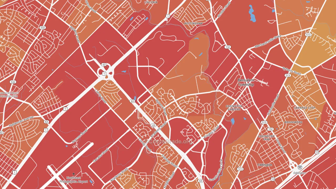 Byberry, Philadelphia, PA Map of Vehicle Theft Rates