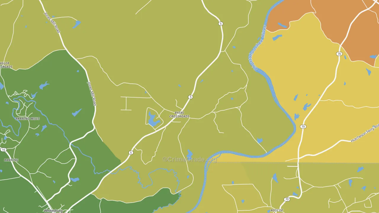 Byers Crossroads, GA Map of Vehicle Theft Rates