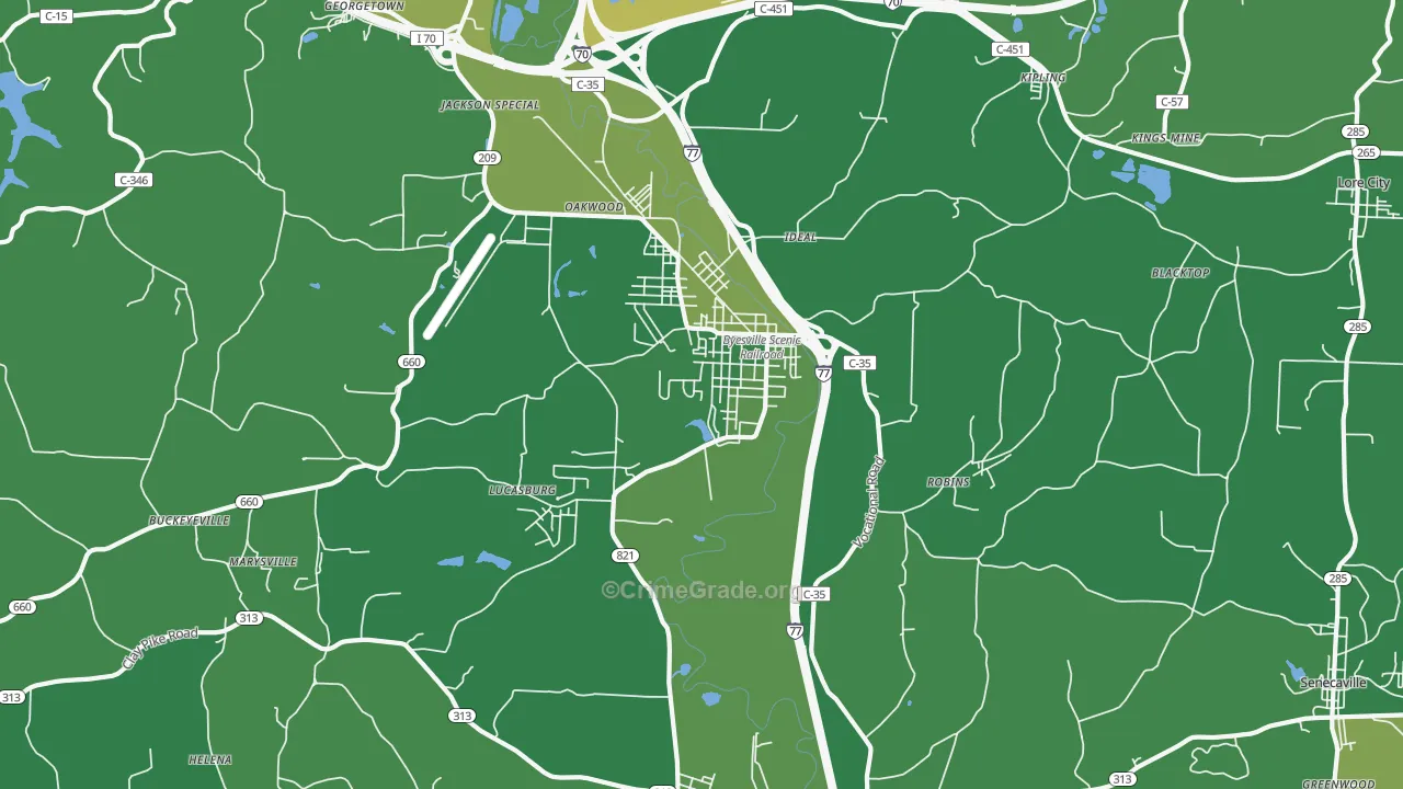 Byesville, OH Map of Vehicle Theft Rates
