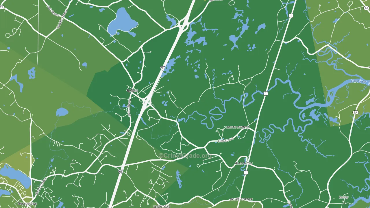 Byfield, MA Map of Vehicle Theft Rates