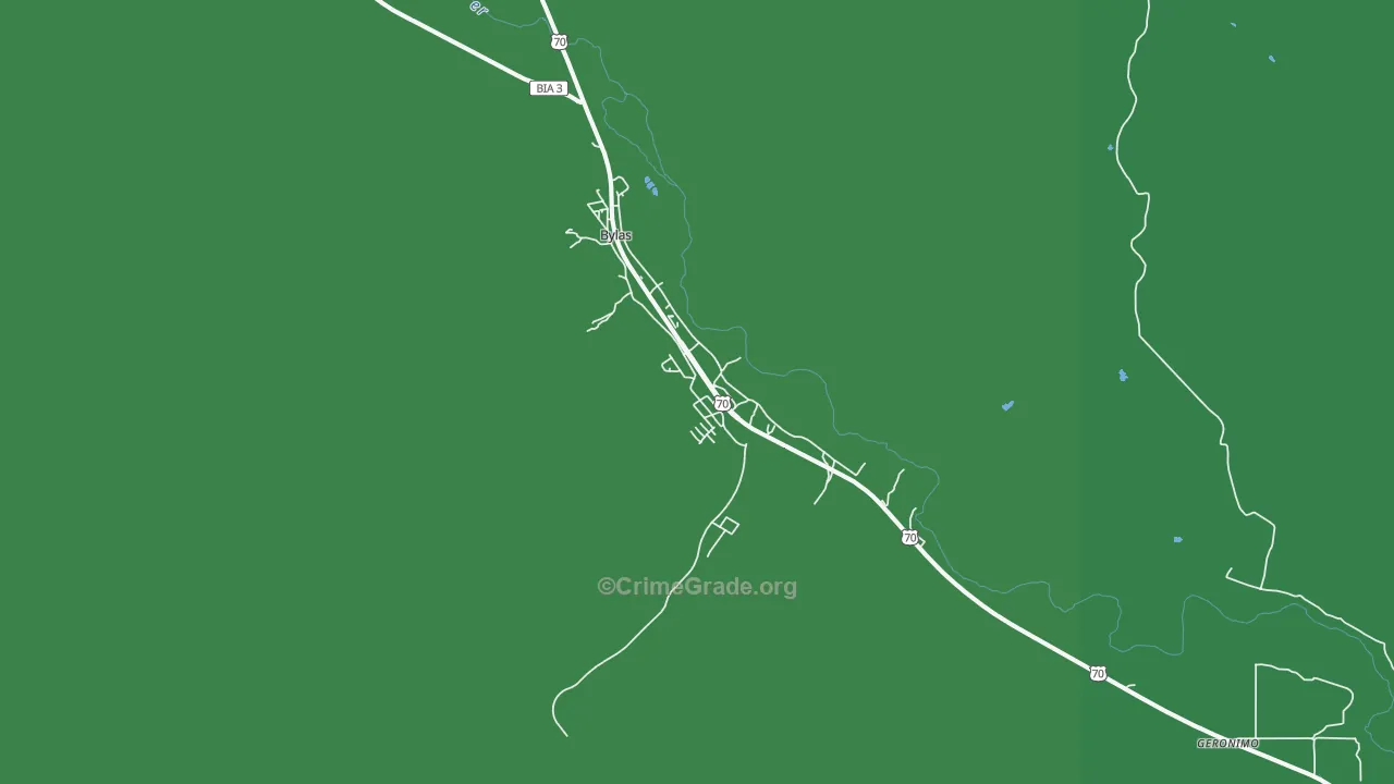 Bylas, AZ Map of Vehicle Theft Rates