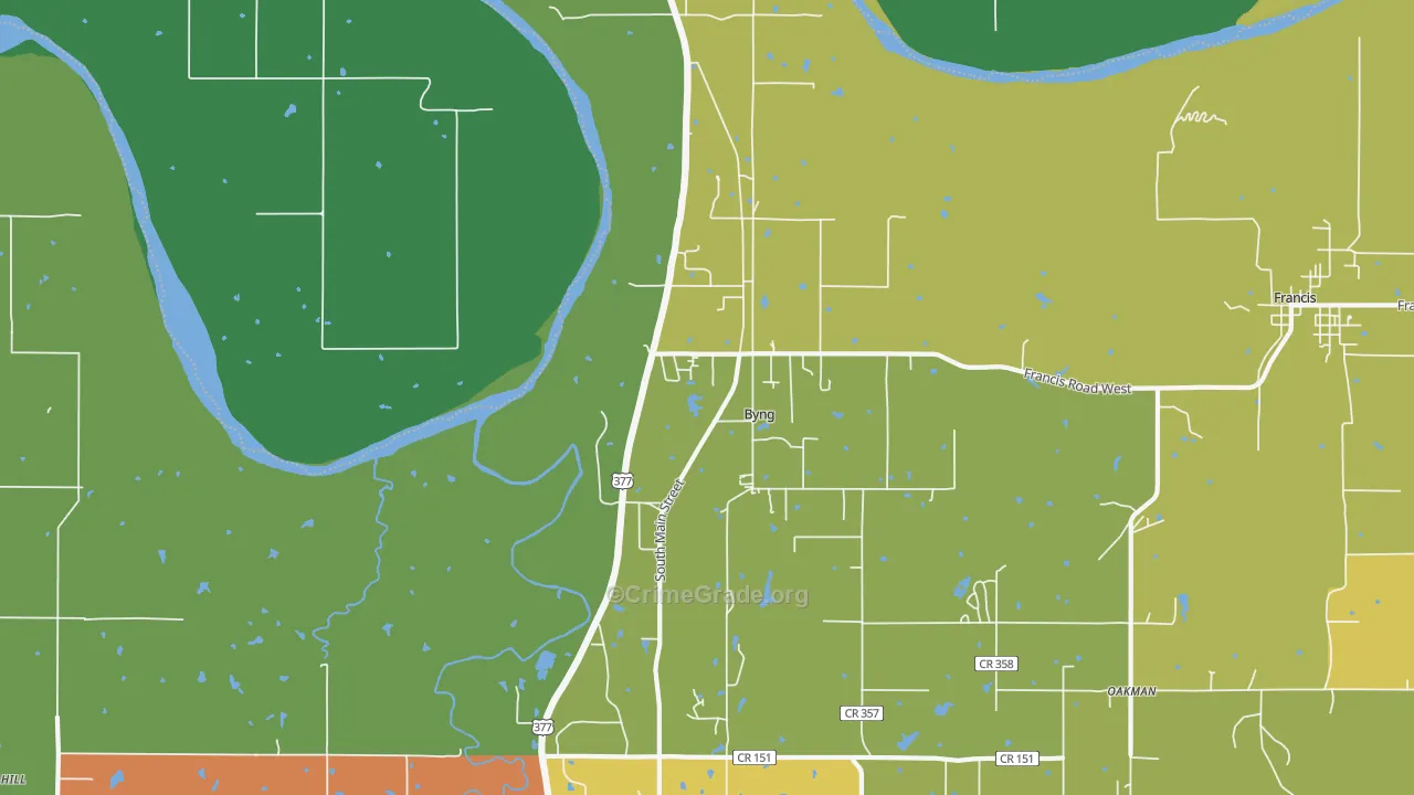 Byng, OK Map of Vehicle Theft Rates