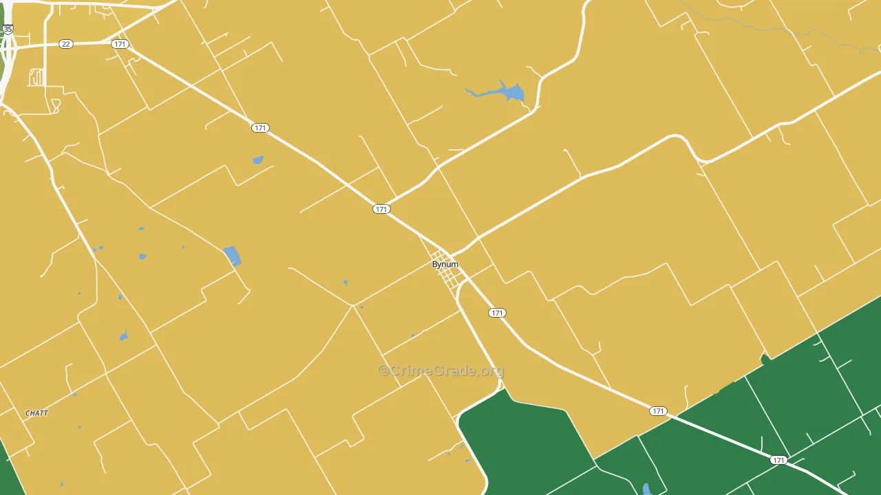 Bynum, TX Map of Vehicle Theft Rates