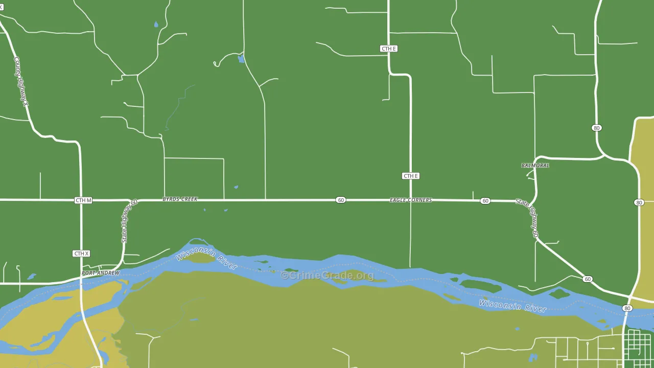Byrds Creek, WI Map of Vehicle Theft Rates