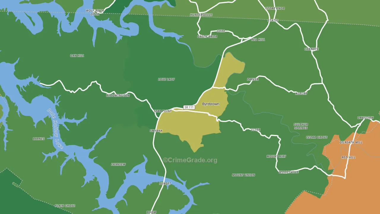 Byrdstown, TN Map of Vehicle Theft Rates