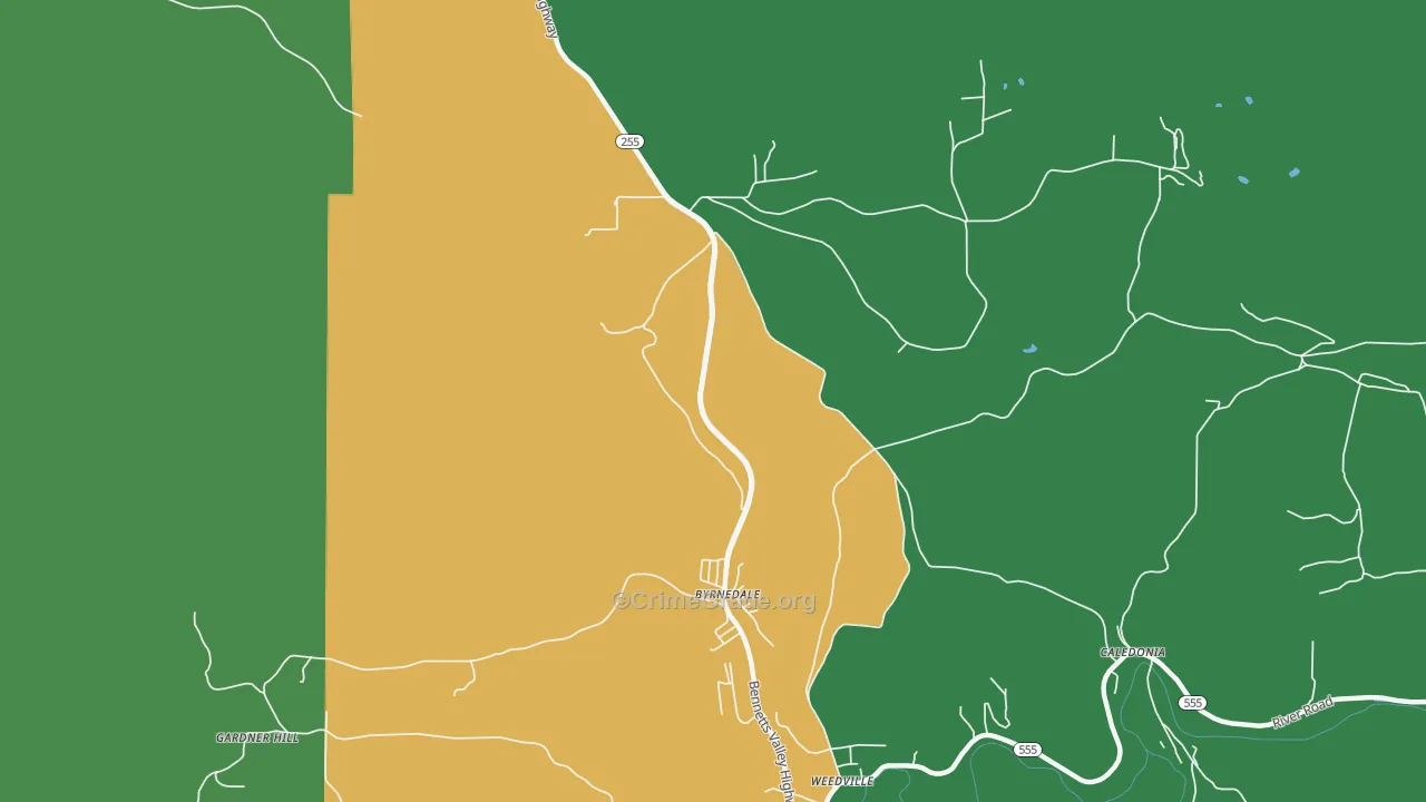 Byrnedale, PA Map of Vehicle Theft Rates