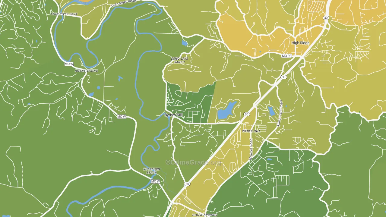 Byrnes Mill, MO Map of Vehicle Theft Rates