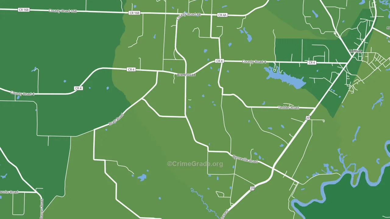 Byrneville, FL Map of Vehicle Theft Rates