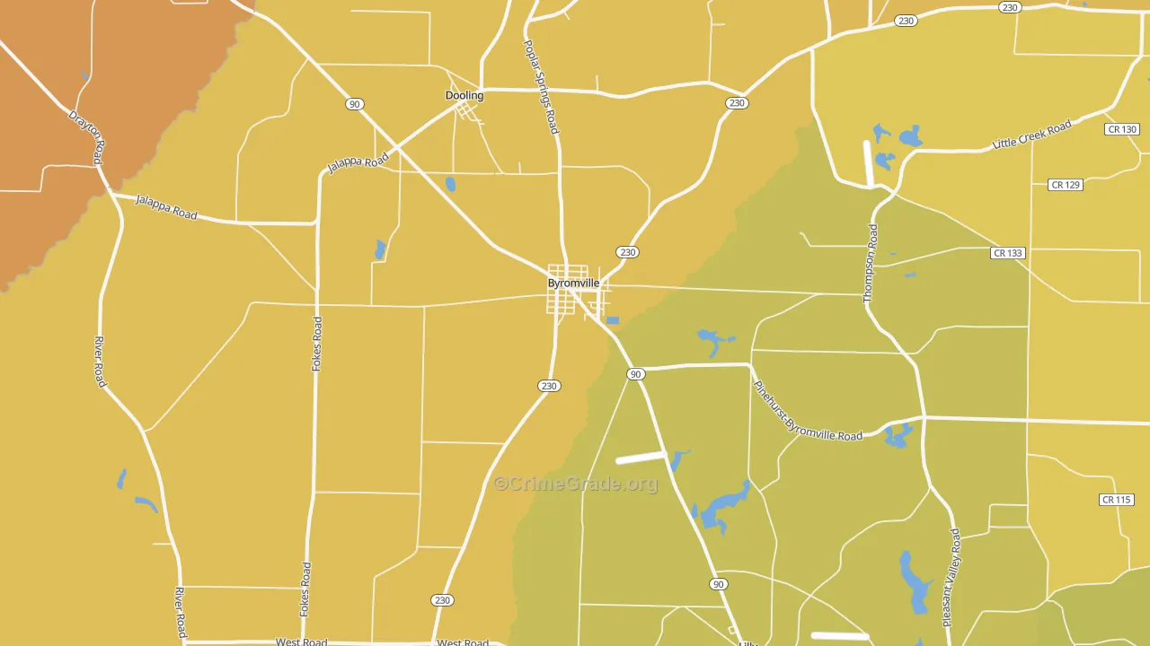 Byromville, GA Map of Vehicle Theft Rates