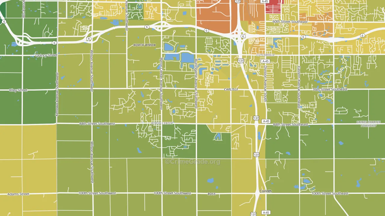 Byron Center, MI Map of Vehicle Theft Rates