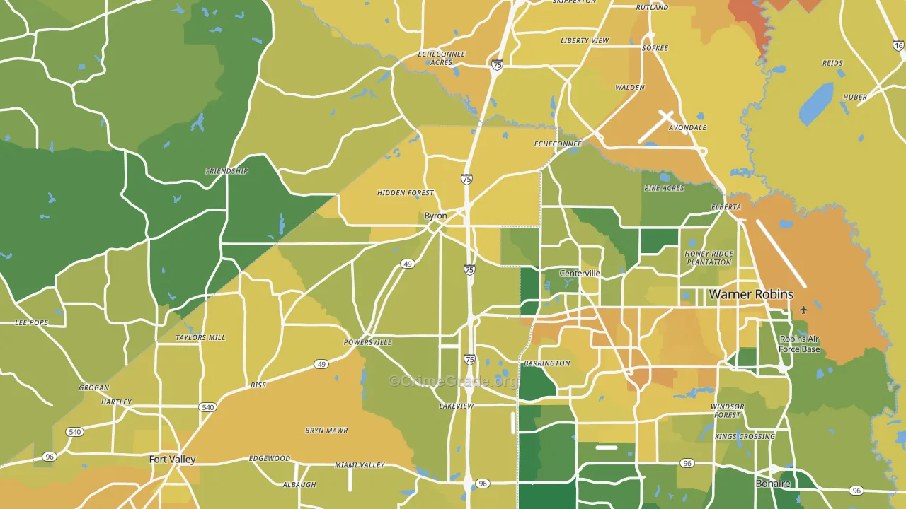 Byron, GA Map of Vehicle Theft Rates