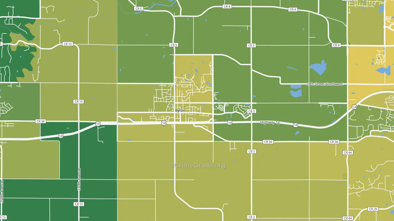 Byron, MN Map of Vehicle Theft Rates
