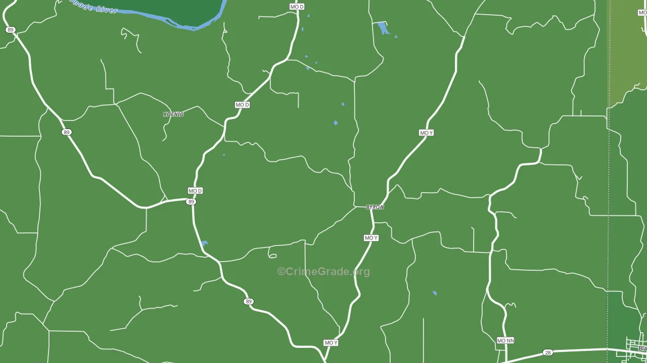 Byron, MO Map of Vehicle Theft Rates