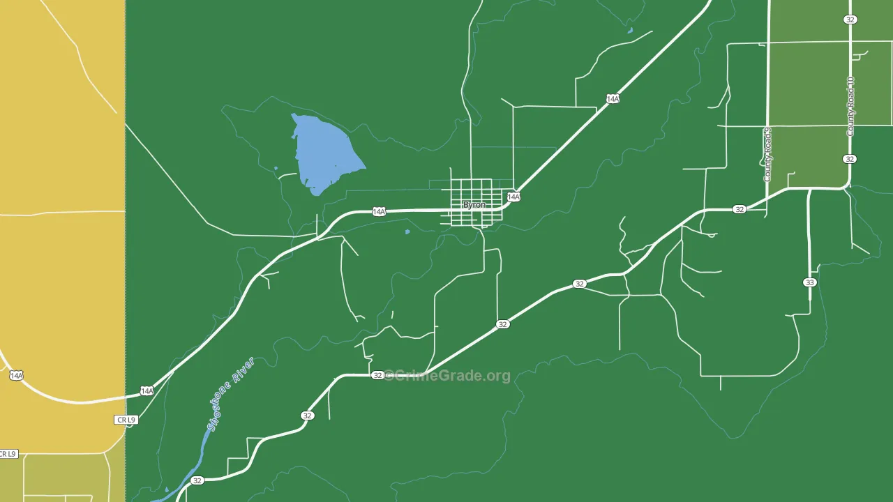 Byron, WY Map of Vehicle Theft Rates