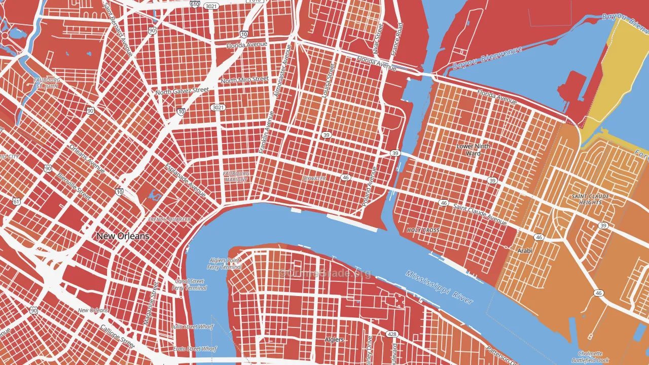 Bywater, New Orleans, LA Map of Vehicle Theft Rates