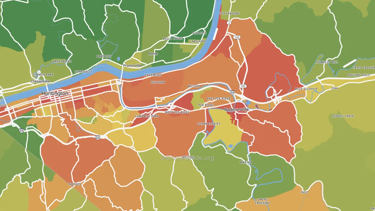 Cabell County, WV Map of Vehicle Theft Rates