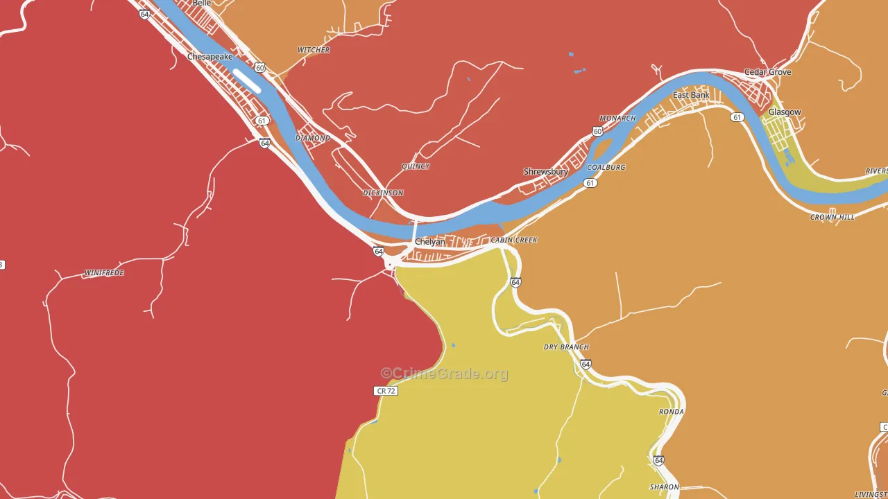 Cabin Creek, WV Map of Vehicle Theft Rates
