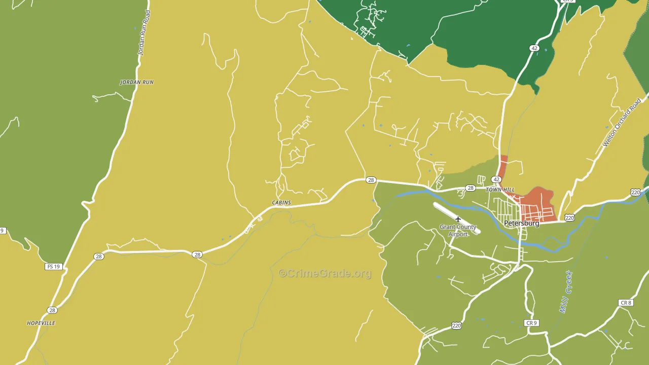 Cabins, WV Map of Vehicle Theft Rates