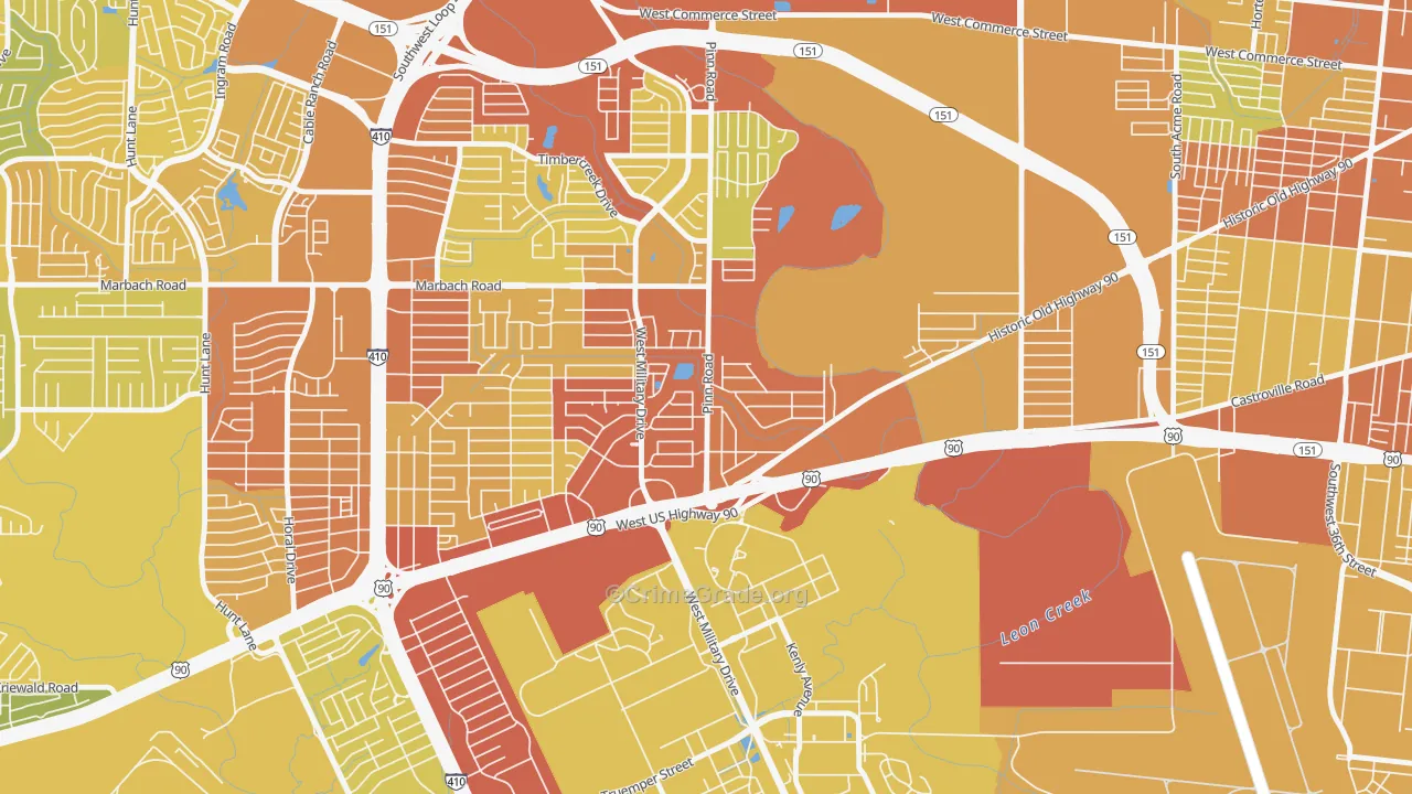 Cable-Westwood, San Antonio, TX Map of Vehicle Theft Rates