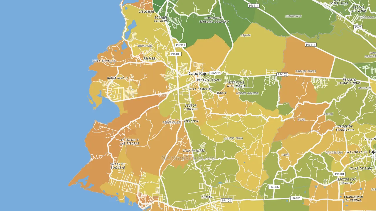 Cabo Rojo, PR Map of Vehicle Theft Rates