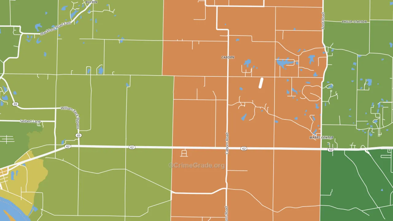 Caborn, IN Map of Vehicle Theft Rates