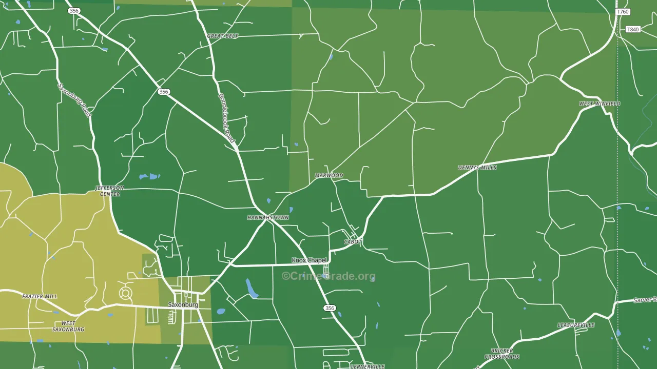 Cabot, PA Map of Vehicle Theft Rates