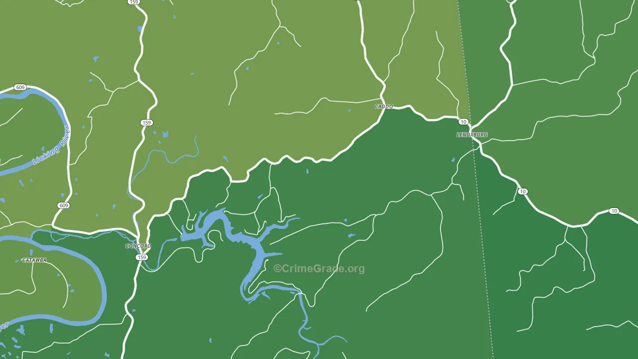 Caddo, KY Map of Vehicle Theft Rates