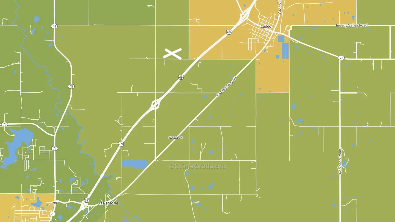 Caddo, OK Map of Vehicle Theft Rates