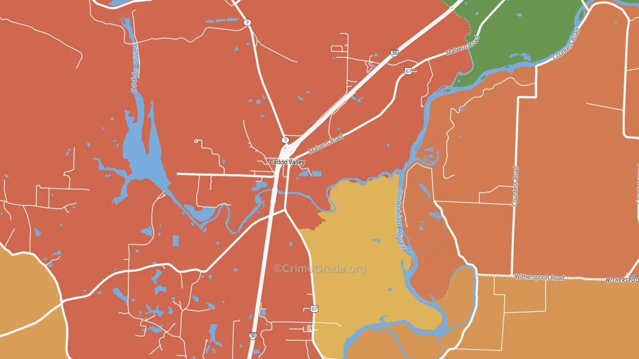 Caddo Valley, AR Map of Vehicle Theft Rates