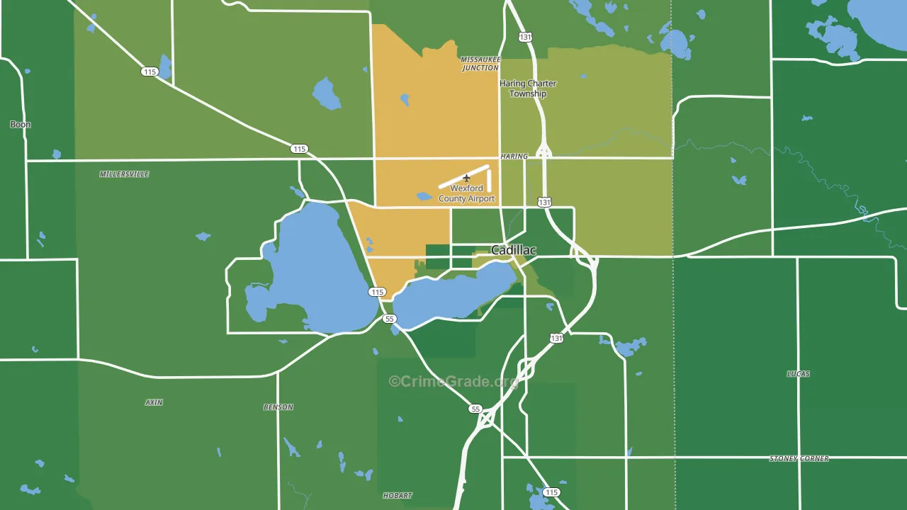 Cadillac, MI Map of Vehicle Theft Rates