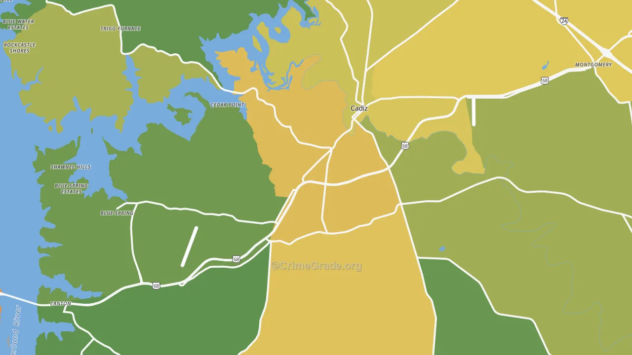 Cadiz, KY Map of Vehicle Theft Rates