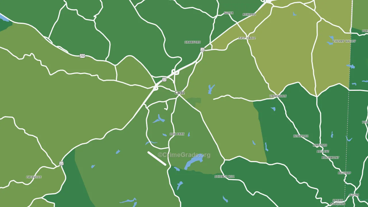 Cadiz, OH Map of Vehicle Theft Rates
