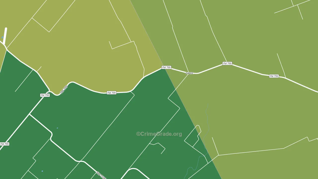 Cadiz, TX Map of Vehicle Theft Rates