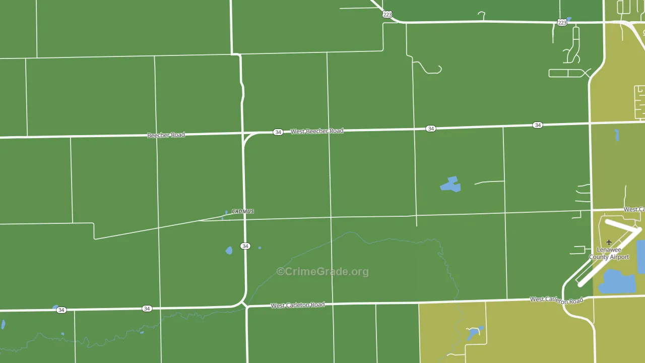 Cadmus, MI Map of Vehicle Theft Rates