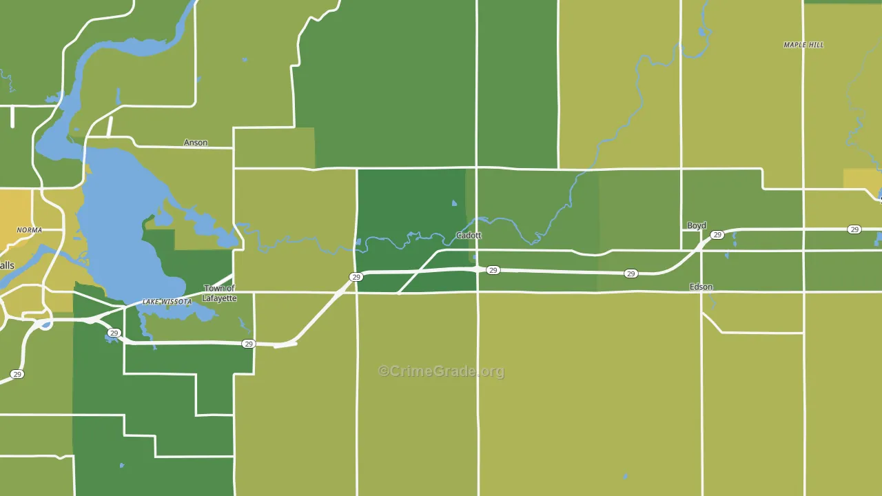 Cadott, WI Map of Vehicle Theft Rates