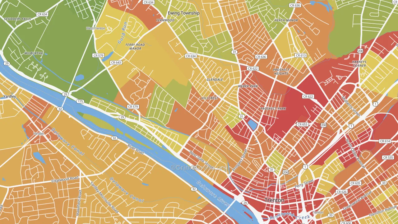 Cadwalader-Hillcrest, Trenton, NJ Map of Vehicle Theft Rates