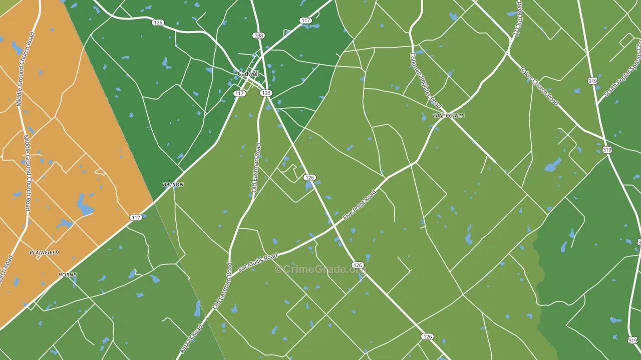 Cadwell, GA Map of Vehicle Theft Rates