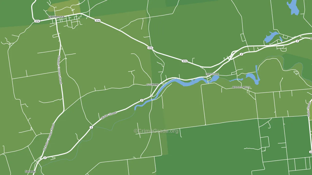 Cadyville, NY Map of Vehicle Theft Rates