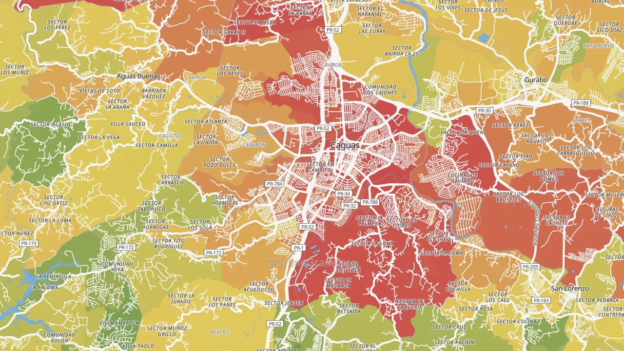 Caguas Municipio, PR Map of Vehicle Theft Rates